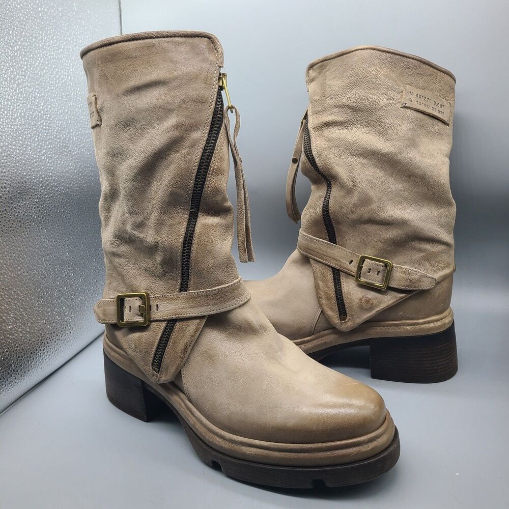 A.S.98 Emory Boots Women’s Taupe Leather Zipper Buckle Mid calf Size 10/ 41 New